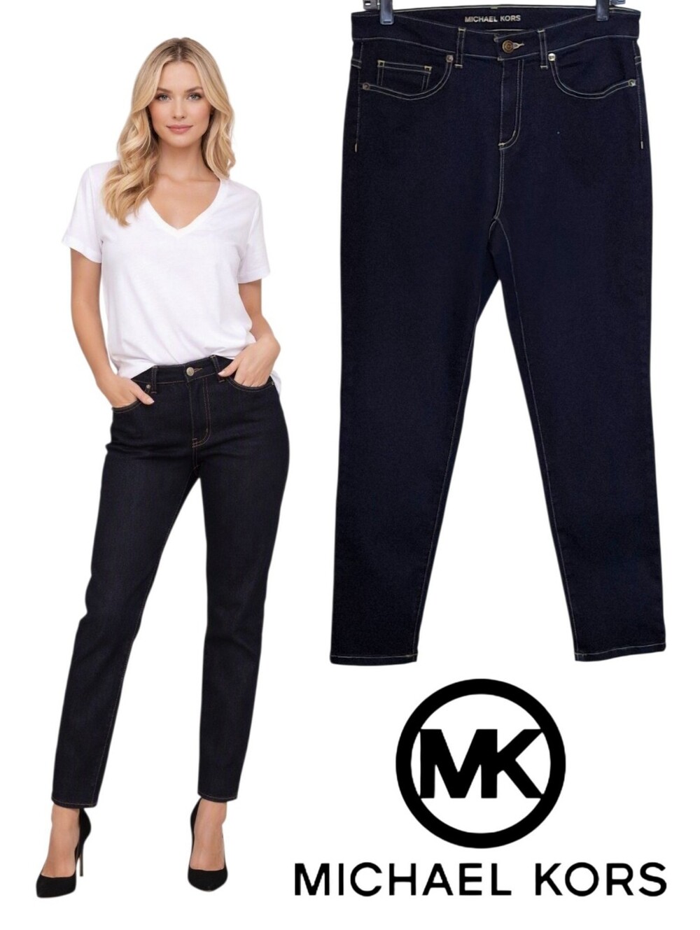 Michael Kors Dark Blue Wash Skinny Logo Jeans
